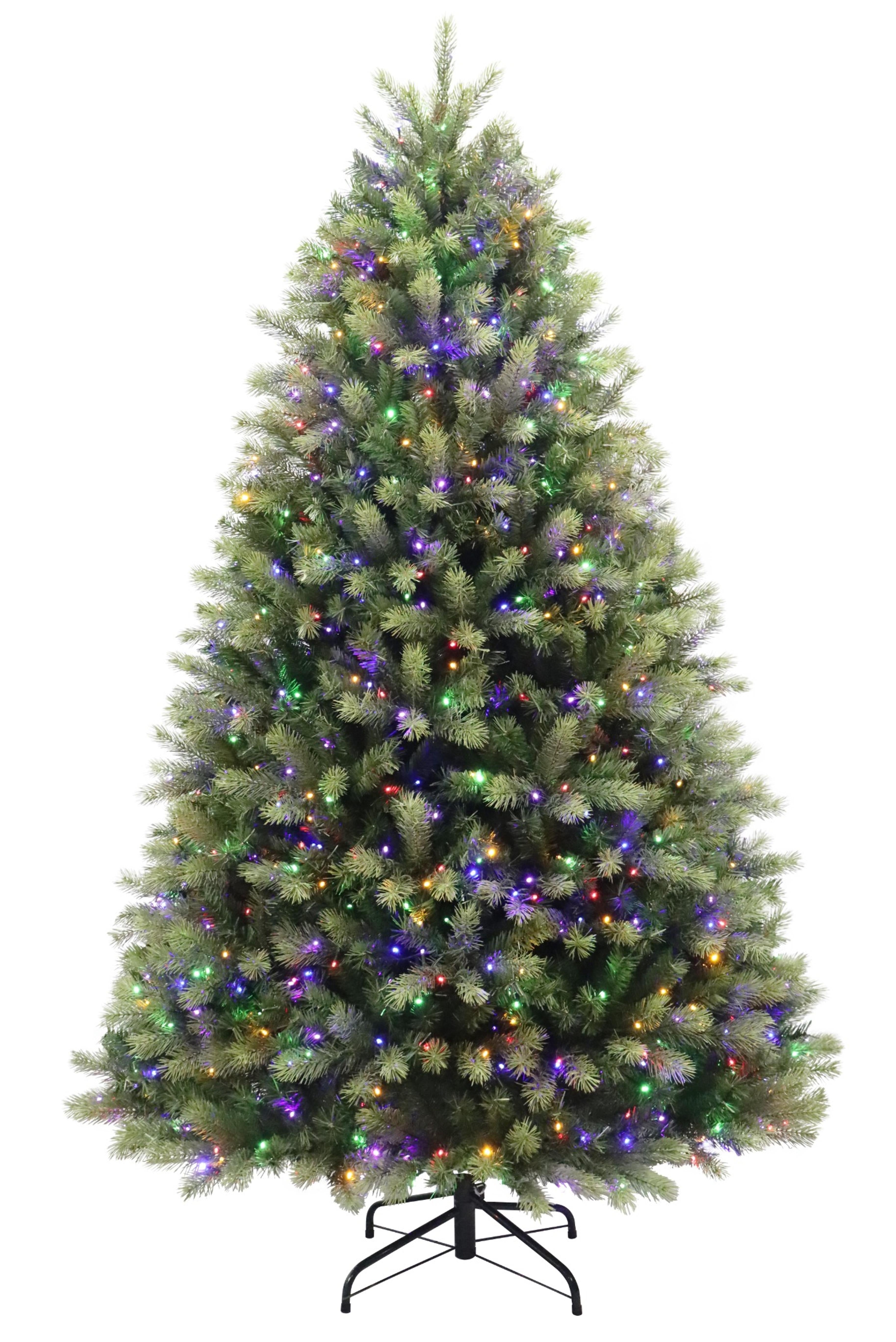Puleo International 7.5ft Pre-Lit Kensington Fir PE/PVC Tree with Dual Color LED Lights, Functions, Foot Pedal, Remote Control, and Quick Connect Pole